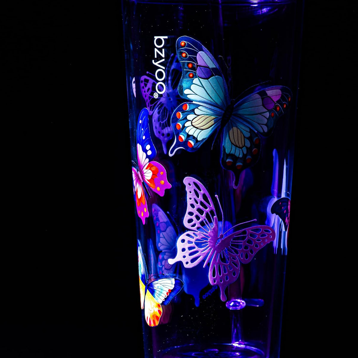 24oz Plastic Tumbler Cup, Lid & Straw, Iced Coffee, Purple Butterfly