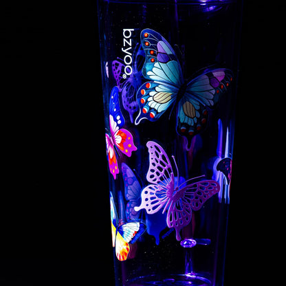 24oz Plastic Tumbler Cup, Lid & Straw, Iced Coffee, Purple Butterfly