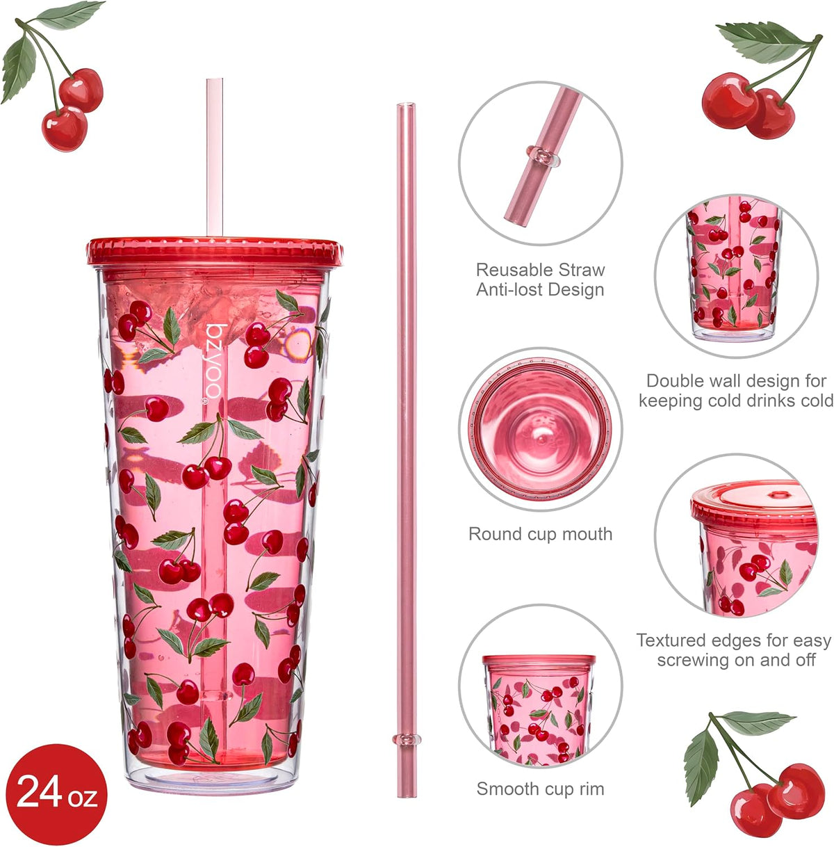 24oz Plastic Tumbler Cup, Lid & Straw, Iced Coffee, Purple Butterfly