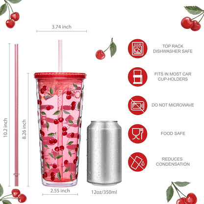 24oz Plastic Tumbler Cup, Lid & Straw, Iced Coffee, Purple Butterfly