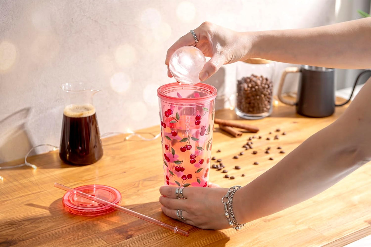 24oz Plastic Tumbler Cup, Lid & Straw, Iced Coffee, Purple Butterfly