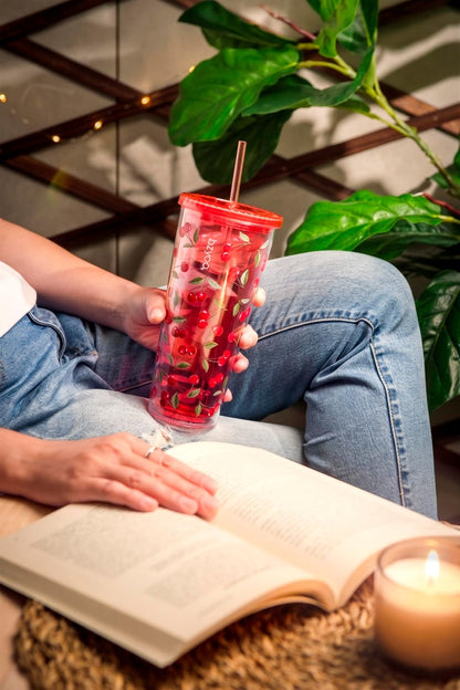 24oz Plastic Tumbler Cup, Lid & Straw, Iced Coffee, Purple Butterfly