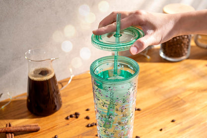 24oz Plastic Tumbler Cup, Lid & Straw, Iced Coffee, Purple Butterfly