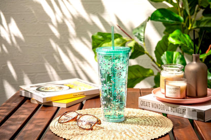 24oz Plastic Tumbler Cup, Lid & Straw, Iced Coffee, Purple Butterfly