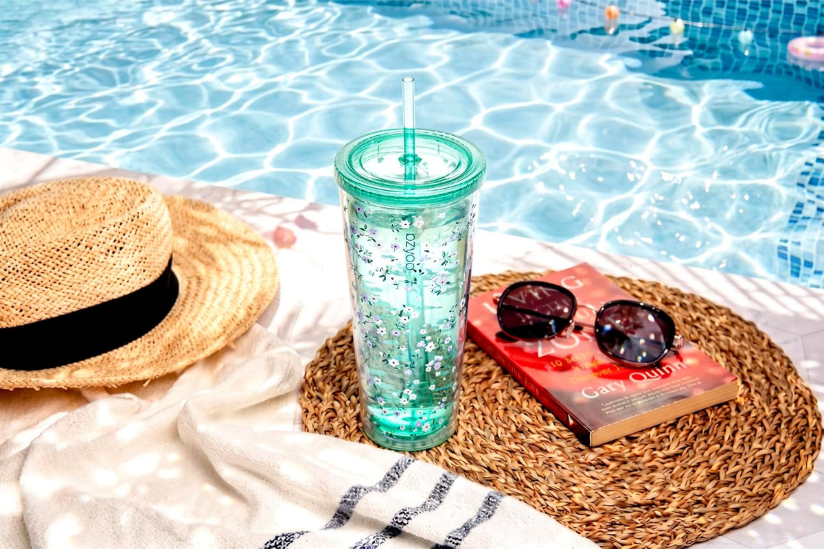 24oz Plastic Tumbler Cup, Lid & Straw, Iced Coffee, Purple Butterfly