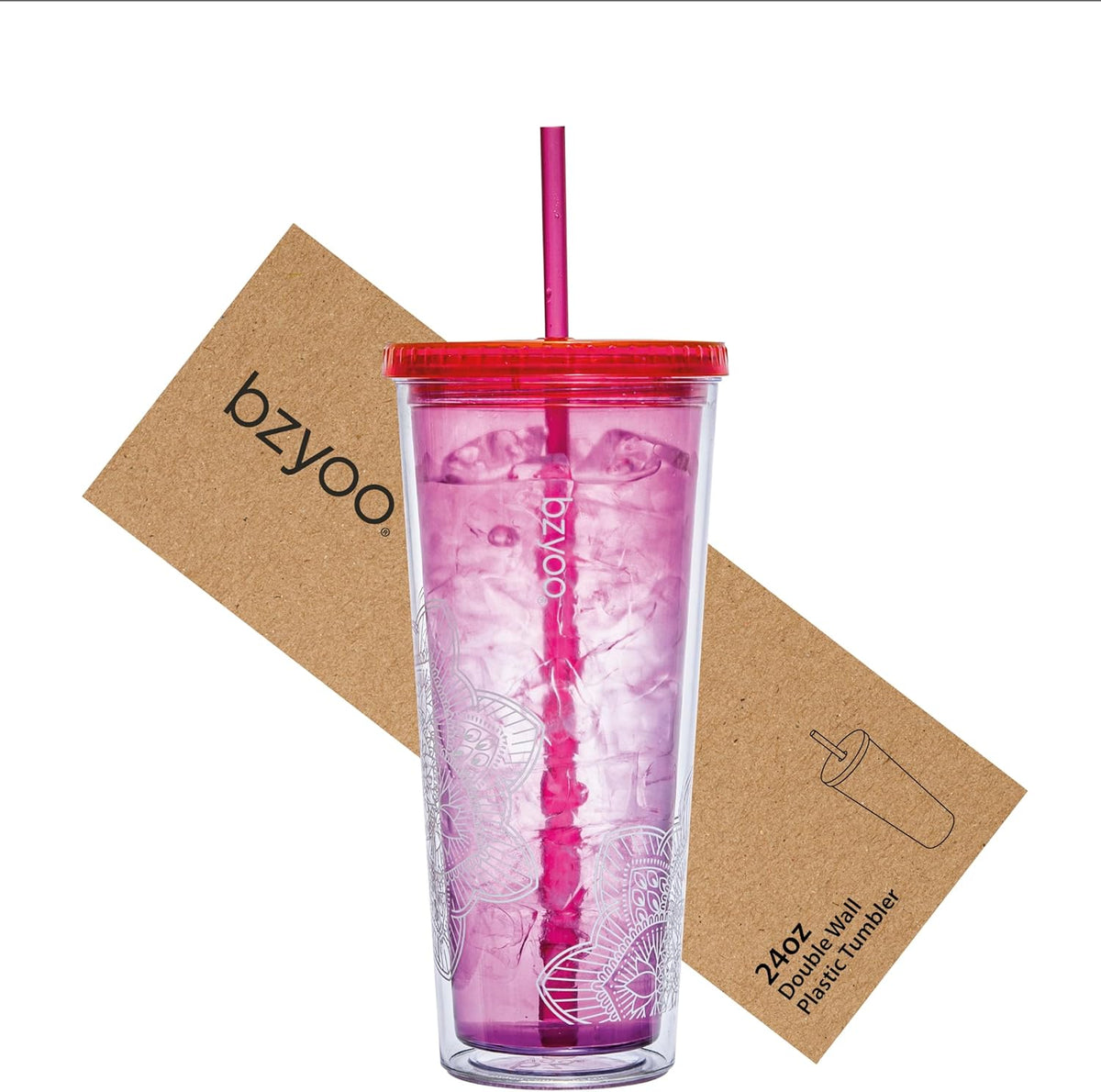 24oz Plastic Tumbler Cup, Lid & Straw, Iced Coffee, Purple Butterfly