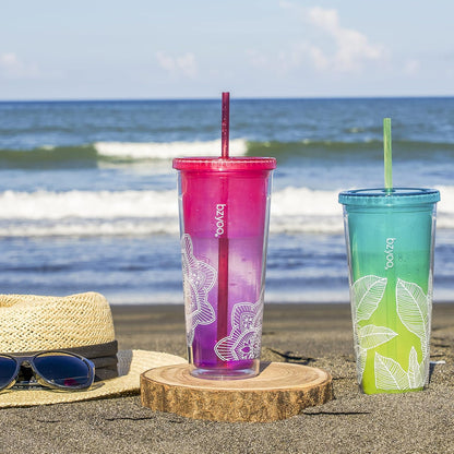 24oz Plastic Tumbler Cup, Lid & Straw, Iced Coffee, Purple Butterfly