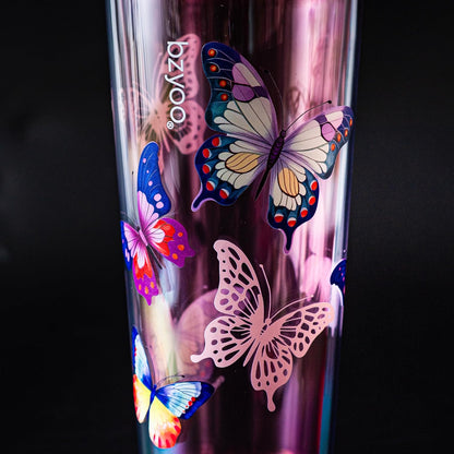 24oz Plastic Tumbler Cup, Lid & Straw, Iced Coffee, Purple Butterfly