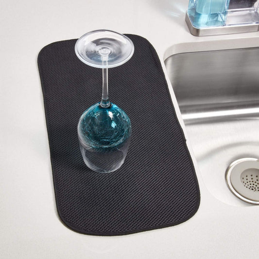 Fabric Mini Kitchen Countertop Dish Drying Mat, Black