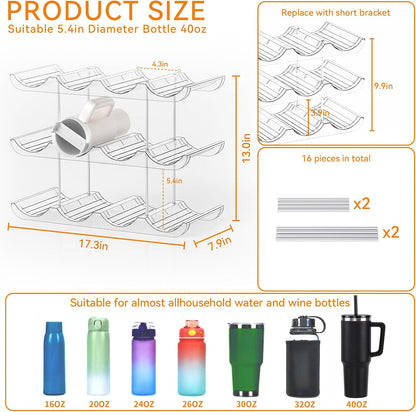 3 Tier Stackable Water Bottle Organizer for Cabinets 40 oz Stanley Cup,Yeti and Other Tumbler Organizer,Larger Compartment Stanley Cup Holder,Waterbottle Storage and Wine Rack for Fridge