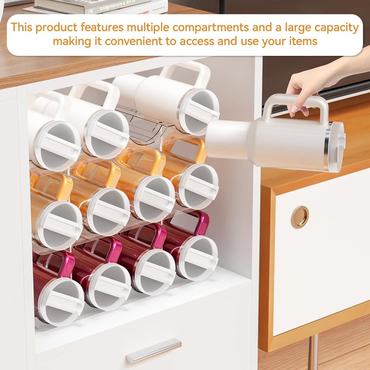 3 Tier Stackable Water Bottle Organizer for Cabinets 40 oz Stanley Cup,Yeti and Other Tumbler Organizer,Larger Compartment Stanley Cup Holder,Waterbottle Storage and Wine Rack for Fridge