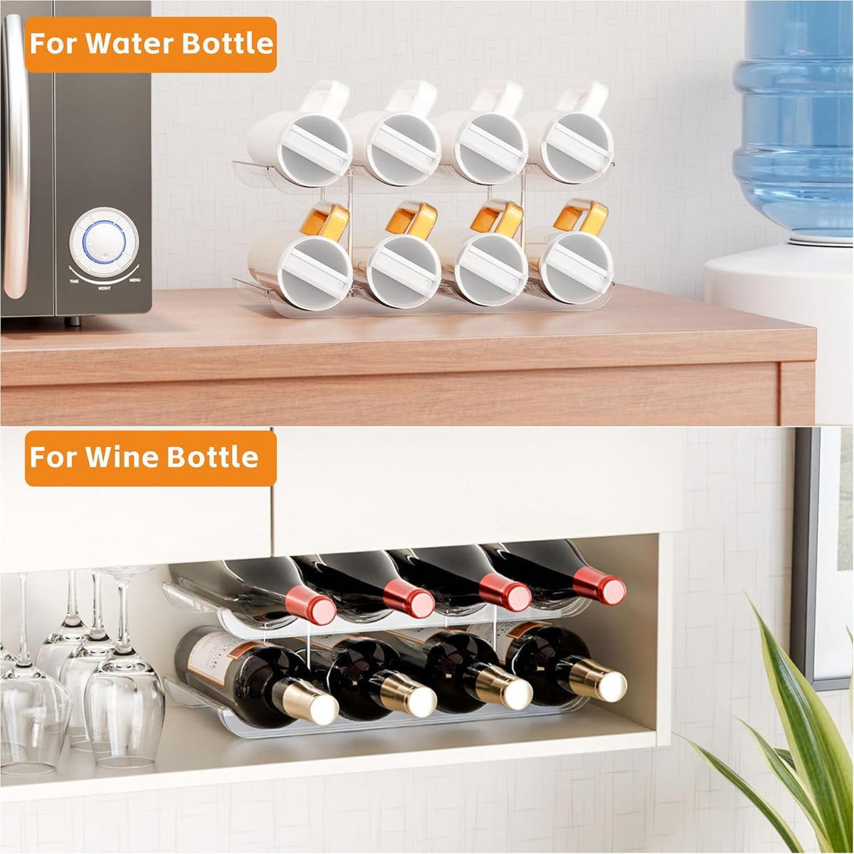 3 Tier Stackable Water Bottle Organizer for Cabinets 40 oz Stanley Cup,Yeti and Other Tumbler Organizer,Larger Compartment Stanley Cup Holder,Waterbottle Storage and Wine Rack for Fridge