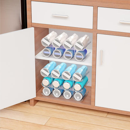 3 Tier Stackable Water Bottle Organizer for Cabinets 40 oz Stanley Cup,Yeti and Other Tumbler Organizer,Larger Compartment Stanley Cup Holder,Waterbottle Storage and Wine Rack for Fridge