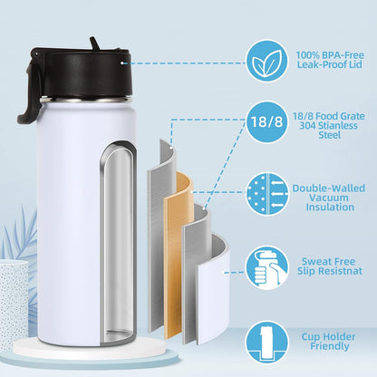 Volhoply 16 OZ Kids Water Bottle Bulk,Insulated Sports Bottles with Straw Lid,Stainless Steel Bottle with Handle Keep Cold & Hot,Double Wall Vacuum Tumbler Cups for School(Eight Color, 8)