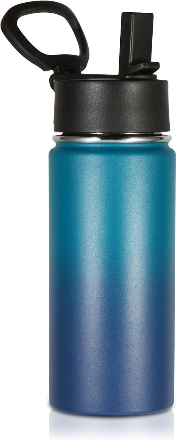 Volhoply 16 OZ Kids Water Bottle Bulk,Insulated Sports Bottles with Straw Lid,Stainless Steel Bottle with Handle Keep Cold & Hot,Double Wall Vacuum Tumbler Cups for School(Eight Color, 8)