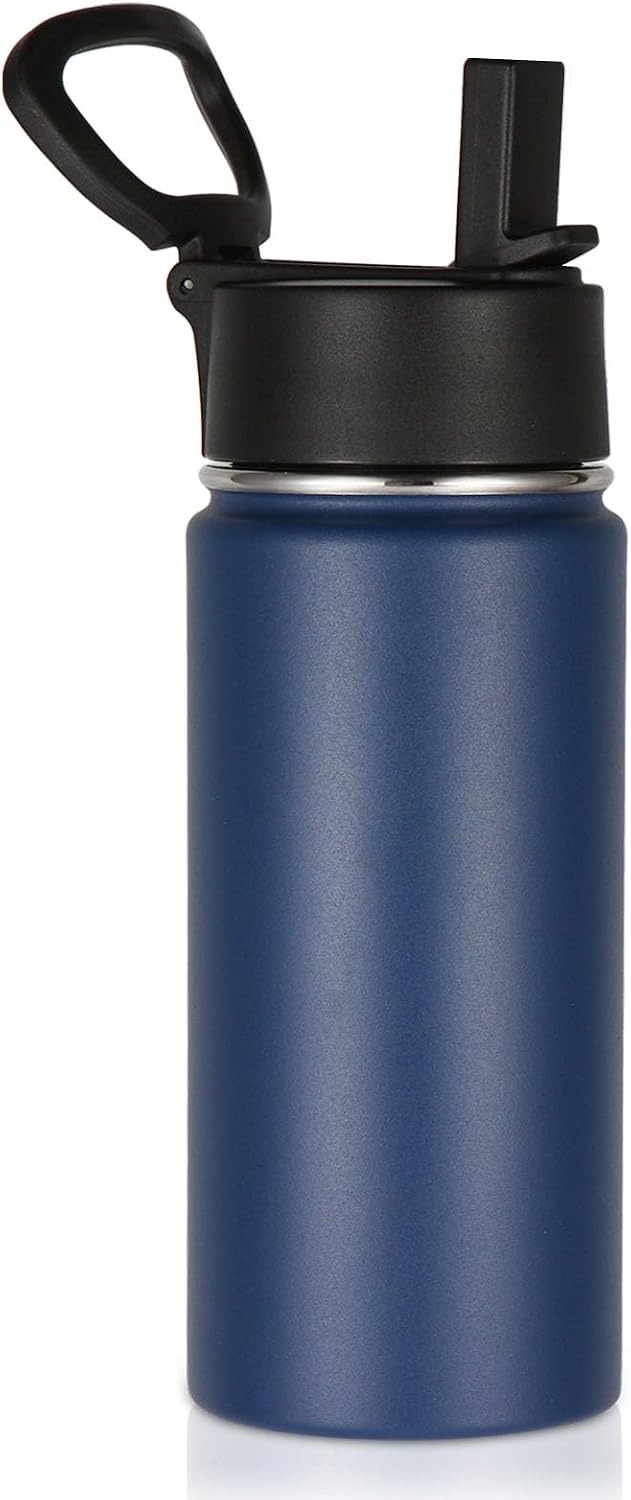 Volhoply 16 OZ Kids Water Bottle Bulk,Insulated Sports Bottles with Straw Lid,Stainless Steel Bottle with Handle Keep Cold & Hot,Double Wall Vacuum Tumbler Cups for School(Eight Color, 8)