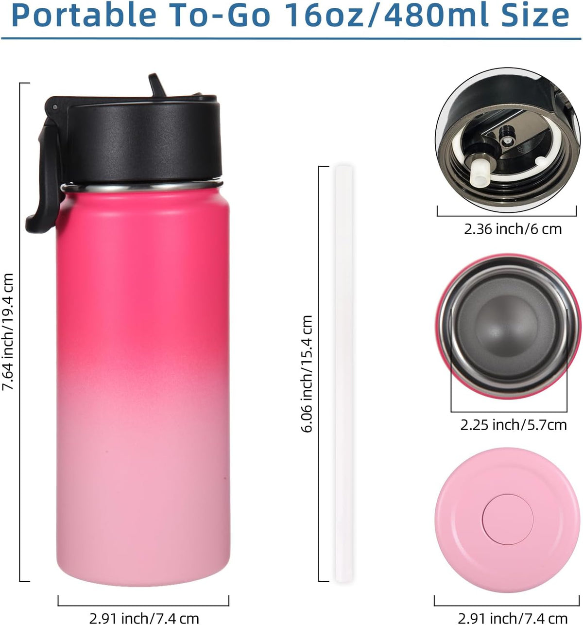 Volhoply 16 OZ Kids Water Bottle Bulk,Insulated Sports Bottles with Straw Lid,Stainless Steel Bottle with Handle Keep Cold & Hot,Double Wall Vacuum Tumbler Cups for School(Eight Color, 8)