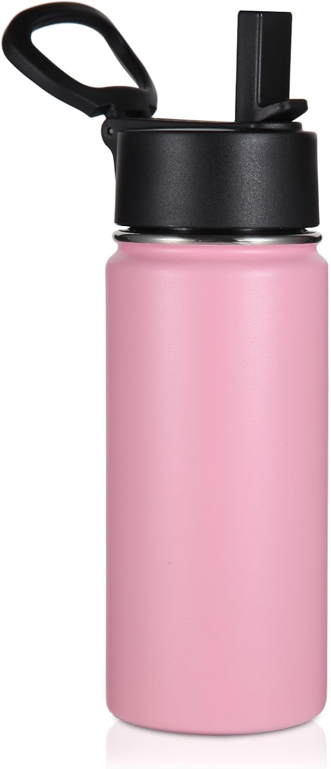 Volhoply 16 OZ Kids Water Bottle Bulk,Insulated Sports Bottles with Straw Lid,Stainless Steel Bottle with Handle Keep Cold & Hot,Double Wall Vacuum Tumbler Cups for School(Eight Color, 8)