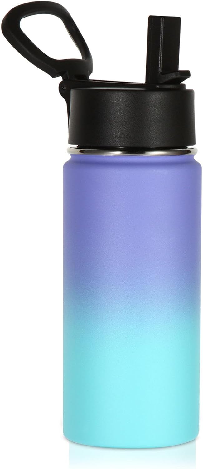 Volhoply 16 OZ Kids Water Bottle Bulk,Insulated Sports Bottles with Straw Lid,Stainless Steel Bottle with Handle Keep Cold & Hot,Double Wall Vacuum Tumbler Cups for School(Eight Color, 8)