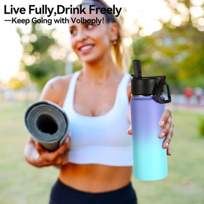 Volhoply 16 OZ Kids Water Bottle Bulk,Insulated Sports Bottles with Straw Lid,Stainless Steel Bottle with Handle Keep Cold & Hot,Double Wall Vacuum Tumbler Cups for School(Eight Color, 8)