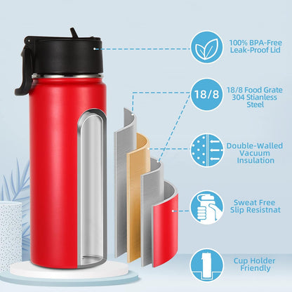 Volhoply 16 OZ Kids Water Bottle Bulk,Insulated Sports Bottles with Straw Lid,Stainless Steel Bottle with Handle Keep Cold & Hot,Double Wall Vacuum Tumbler Cups for School(Eight Color, 8)