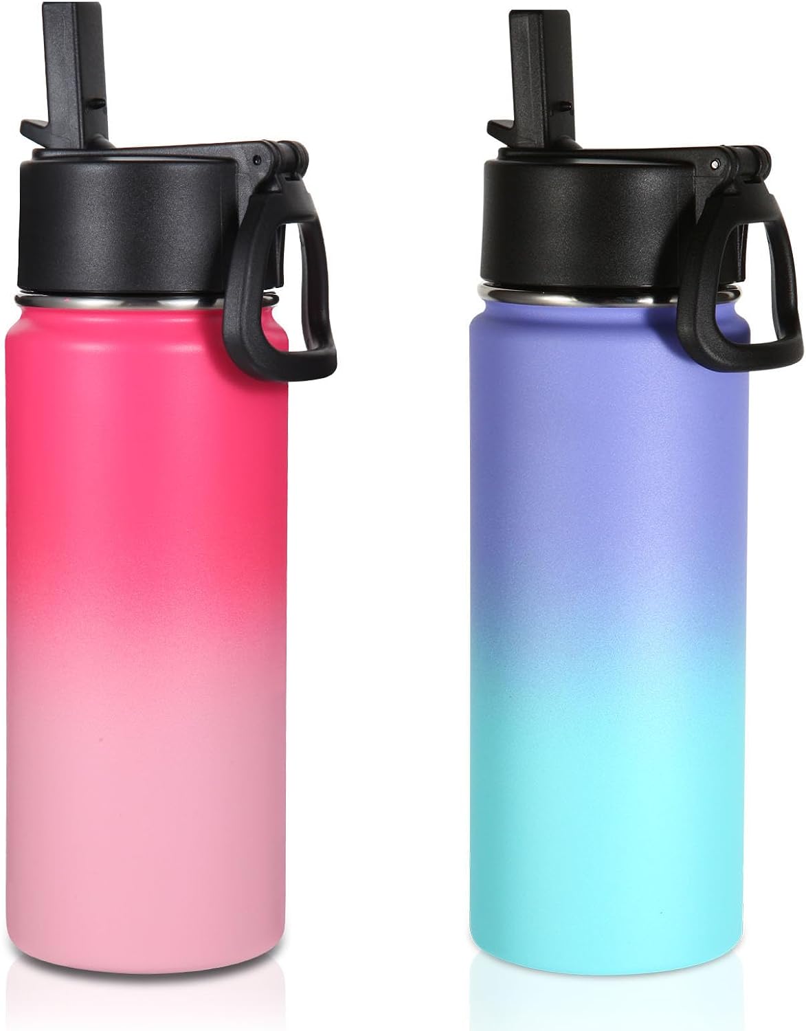 Volhoply 16 OZ Kids Water Bottle Bulk,Insulated Sports Bottles with Straw Lid,Stainless Steel Bottle with Handle Keep Cold & Hot,Double Wall Vacuum Tumbler Cups for School(Eight Color, 8)
