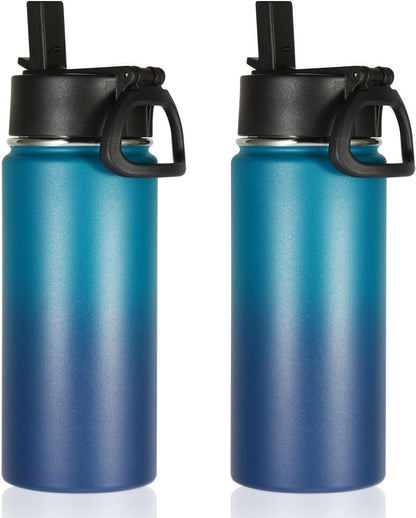 Volhoply 16 OZ Kids Water Bottle Bulk,Insulated Sports Bottles with Straw Lid,Stainless Steel Bottle with Handle Keep Cold & Hot,Double Wall Vacuum Tumbler Cups for School(Eight Color, 8)