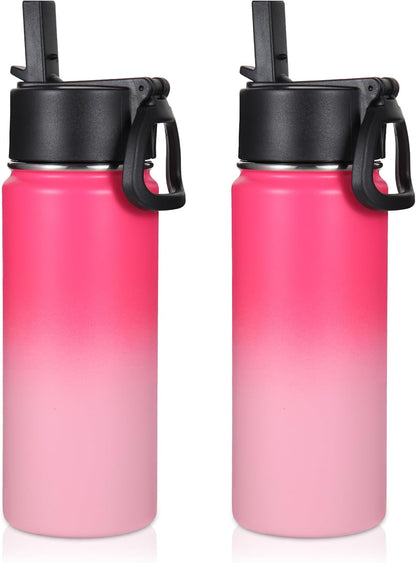Volhoply 16 OZ Kids Water Bottle Bulk,Insulated Sports Bottles with Straw Lid,Stainless Steel Bottle with Handle Keep Cold & Hot,Double Wall Vacuum Tumbler Cups for School(Eight Color, 8)