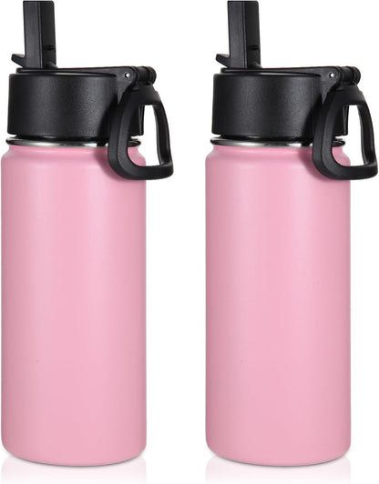 Volhoply 16 OZ Kids Water Bottle Bulk,Insulated Sports Bottles with Straw Lid,Stainless Steel Bottle with Handle Keep Cold & Hot,Double Wall Vacuum Tumbler Cups for School(Eight Color, 8)