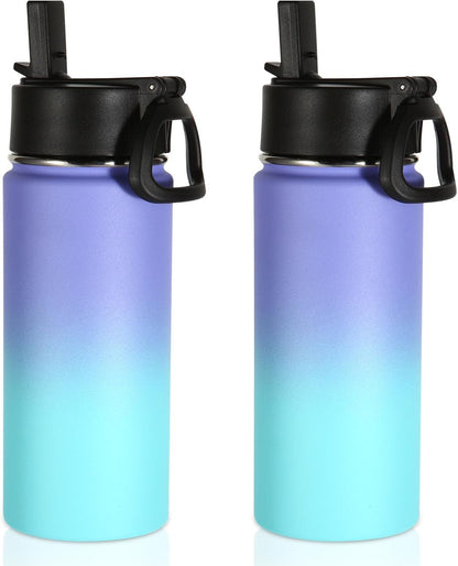 Volhoply 16 OZ Kids Water Bottle Bulk,Insulated Sports Bottles with Straw Lid,Stainless Steel Bottle with Handle Keep Cold & Hot,Double Wall Vacuum Tumbler Cups for School(Eight Color, 8)