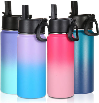 Volhoply 16 OZ Kids Water Bottle Bulk,Insulated Sports Bottles with Straw Lid,Stainless Steel Bottle with Handle Keep Cold & Hot,Double Wall Vacuum Tumbler Cups for School(Eight Color, 8)