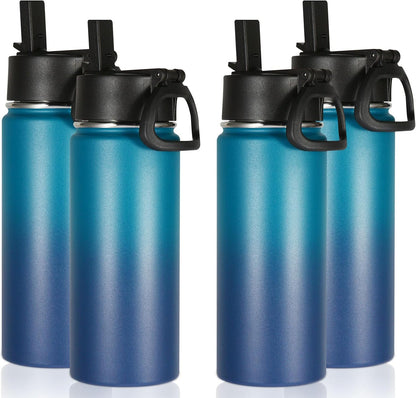 Volhoply 16 OZ Kids Water Bottle Bulk,Insulated Sports Bottles with Straw Lid,Stainless Steel Bottle with Handle Keep Cold & Hot,Double Wall Vacuum Tumbler Cups for School(Eight Color, 8)