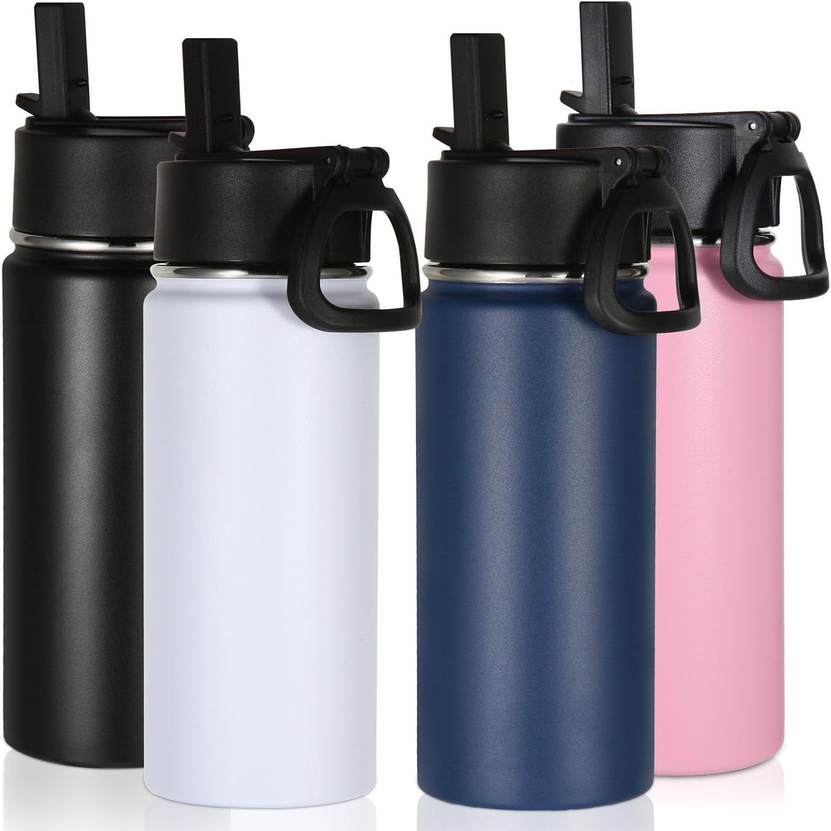 Volhoply 16 OZ Kids Water Bottle Bulk,Insulated Sports Bottles with Straw Lid,Stainless Steel Bottle with Handle Keep Cold & Hot,Double Wall Vacuum Tumbler Cups for School(Eight Color, 8)