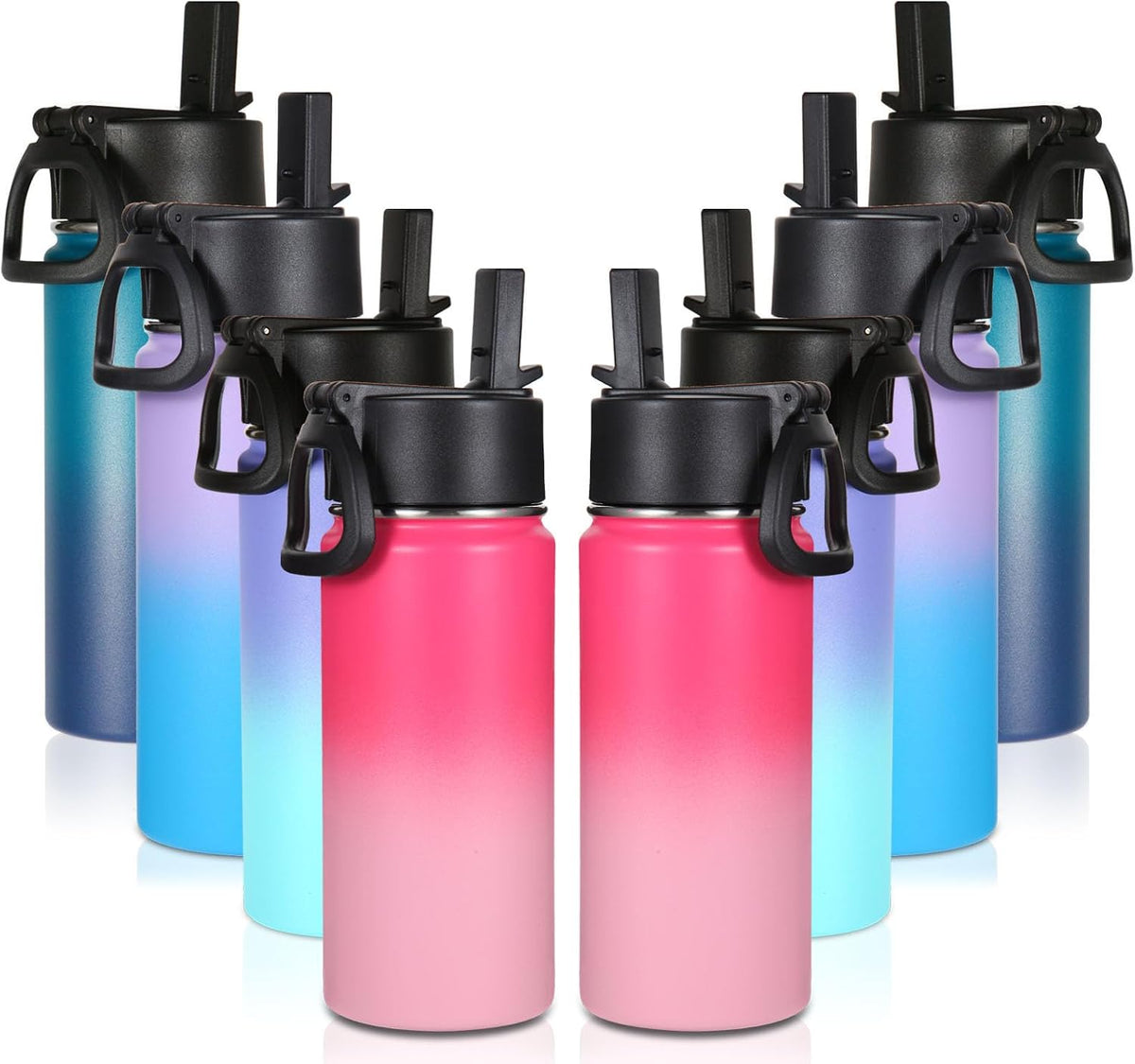 Volhoply 16 OZ Kids Water Bottle Bulk,Insulated Sports Bottles with Straw Lid,Stainless Steel Bottle with Handle Keep Cold & Hot,Double Wall Vacuum Tumbler Cups for School(Eight Color, 8)