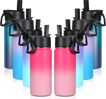 Volhoply 16 OZ Kids Water Bottle Bulk,Insulated Sports Bottles with Straw Lid,Stainless Steel Bottle with Handle Keep Cold & Hot,Double Wall Vacuum Tumbler Cups for School(Eight Color, 8)
