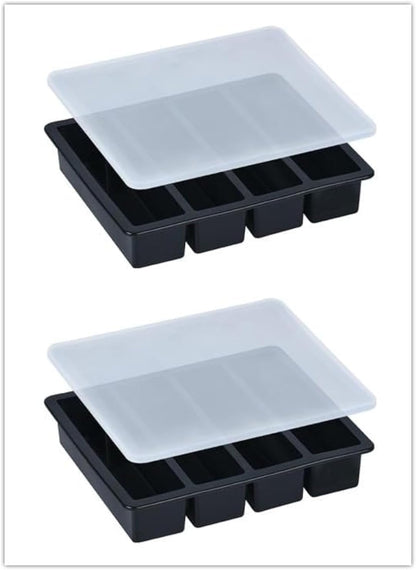 Large and Long Ice Cube Tray 2 Pack Silicone Freezing Container Sticks with Lid for Whiskey, Water Bottle, Food Leftovers and Baking