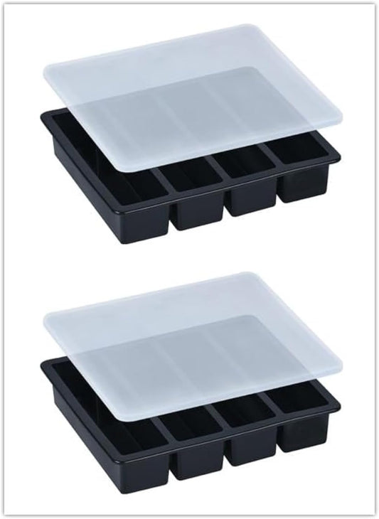 Large and Long Ice Cube Tray 2 Pack Silicone Freezing Container Sticks with Lid for Whiskey, Water Bottle, Food Leftovers and Baking