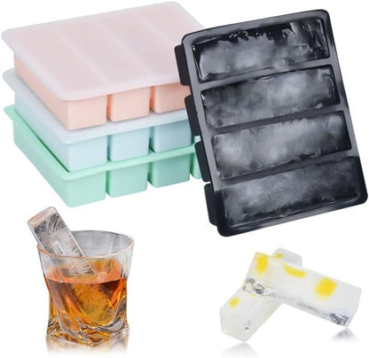 Large and Long Ice Cube Tray 2 Pack Silicone Freezing Container Sticks with Lid for Whiskey, Water Bottle, Food Leftovers and Baking