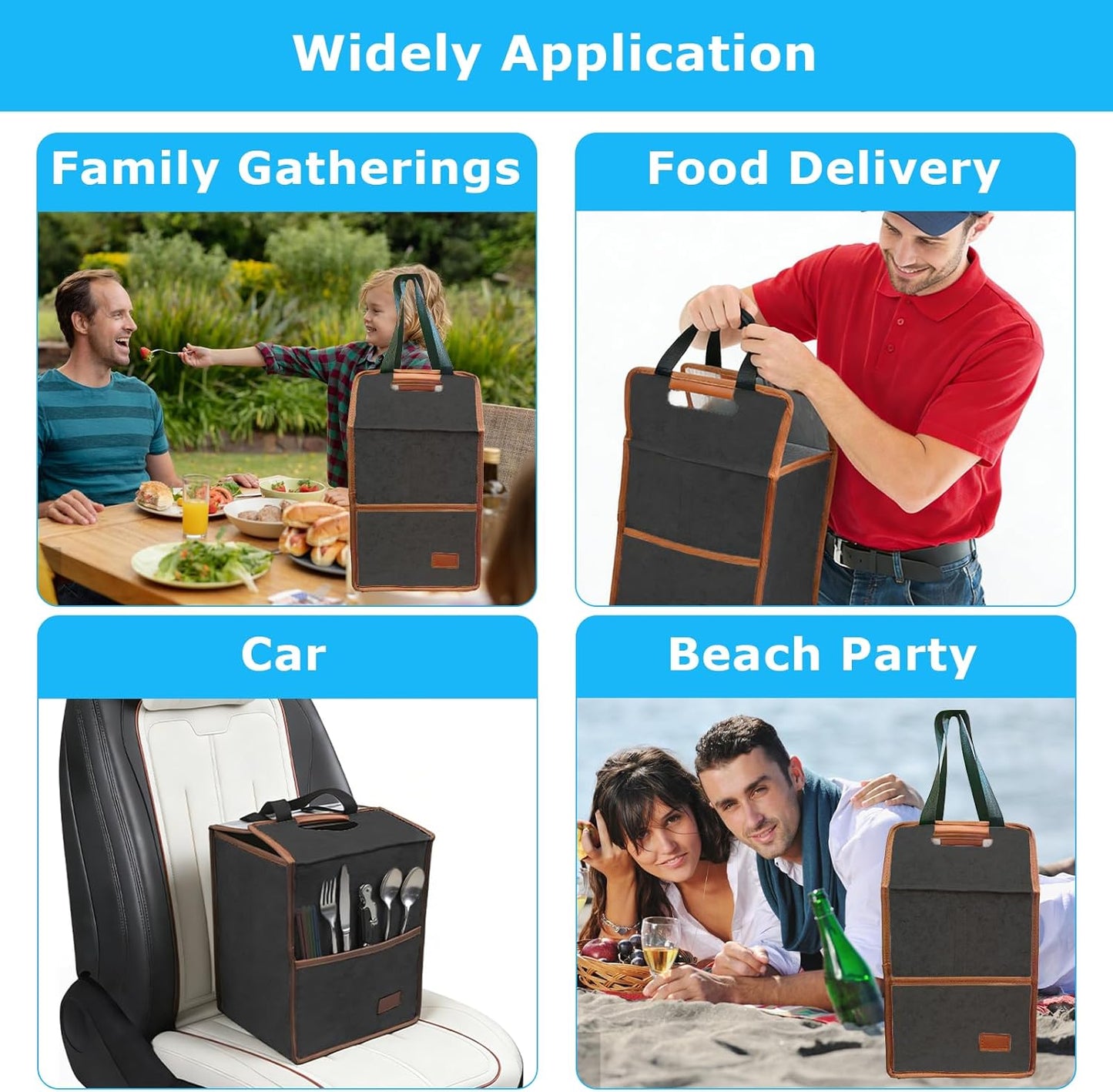 4 Cup Reusable Drink Carrier Portable Insulated Coffee Bags with Handle | Leak-Proof Drink Bags for Car Cup Holder with Fixed Dividers, Easy to Clean&Foldable for Food Delivery, Travel, Picnic Party