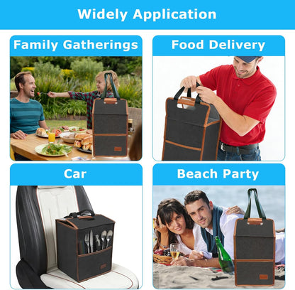 4 Cup Reusable Drink Carrier Portable Insulated Coffee Bags with Handle | Leak-Proof Drink Bags for Car Cup Holder with Fixed Dividers, Easy to Clean&Foldable for Food Delivery, Travel, Picnic Party