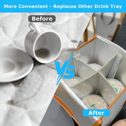4 Cup Reusable Drink Carrier Portable Insulated Coffee Bags with Handle | Leak-Proof Drink Bags for Car Cup Holder with Fixed Dividers, Easy to Clean&Foldable for Food Delivery, Travel, Picnic Party