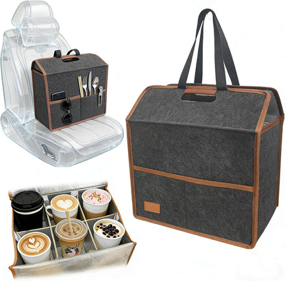 4 Cup Reusable Drink Carrier Portable Insulated Coffee Bags with Handle | Leak-Proof Drink Bags for Car Cup Holder with Fixed Dividers, Easy to Clean&Foldable for Food Delivery, Travel, Picnic Party