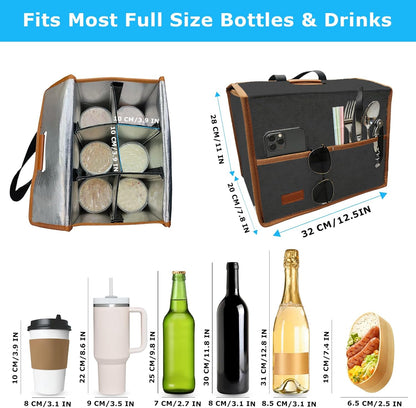 4 Cup Reusable Drink Carrier Portable Insulated Coffee Bags with Handle | Leak-Proof Drink Bags for Car Cup Holder with Fixed Dividers, Easy to Clean&Foldable for Food Delivery, Travel, Picnic Party