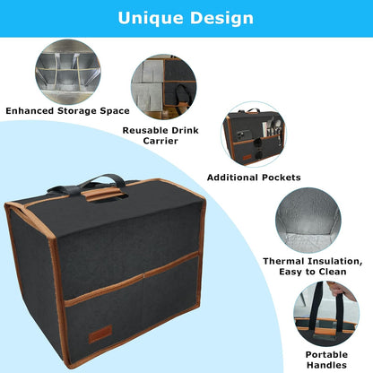 4 Cup Reusable Drink Carrier Portable Insulated Coffee Bags with Handle | Leak-Proof Drink Bags for Car Cup Holder with Fixed Dividers, Easy to Clean&Foldable for Food Delivery, Travel, Picnic Party