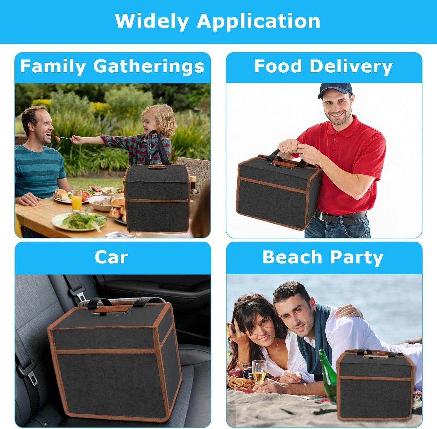 4 Cup Reusable Drink Carrier Portable Insulated Coffee Bags with Handle | Leak-Proof Drink Bags for Car Cup Holder with Fixed Dividers, Easy to Clean&Foldable for Food Delivery, Travel, Picnic Party