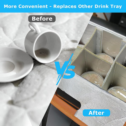 4 Cup Reusable Drink Carrier Portable Insulated Coffee Bags with Handle | Leak-Proof Drink Bags for Car Cup Holder with Fixed Dividers, Easy to Clean&Foldable for Food Delivery, Travel, Picnic Party