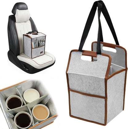 4 Cup Reusable Drink Carrier Portable Insulated Coffee Bags with Handle | Leak-Proof Drink Bags for Car Cup Holder with Fixed Dividers, Easy to Clean&Foldable for Food Delivery, Travel, Picnic Party