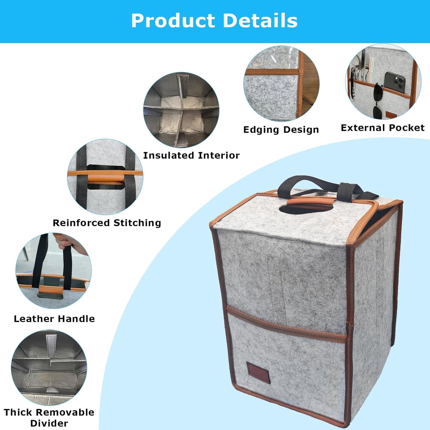 4 Cup Reusable Drink Carrier Portable Insulated Coffee Bags with Handle | Leak-Proof Drink Bags for Car Cup Holder with Fixed Dividers, Easy to Clean&Foldable for Food Delivery, Travel, Picnic Party