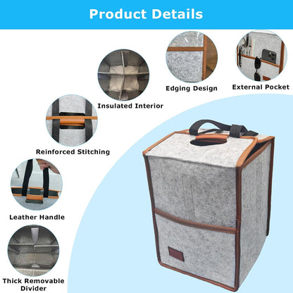 4 Cup Reusable Drink Carrier Portable Insulated Coffee Bags with Handle | Leak-Proof Drink Bags for Car Cup Holder with Fixed Dividers, Easy to Clean&Foldable for Food Delivery, Travel, Picnic Party