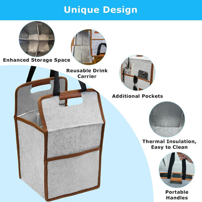 4 Cup Reusable Drink Carrier Portable Insulated Coffee Bags with Handle | Leak-Proof Drink Bags for Car Cup Holder with Fixed Dividers, Easy to Clean&Foldable for Food Delivery, Travel, Picnic Party